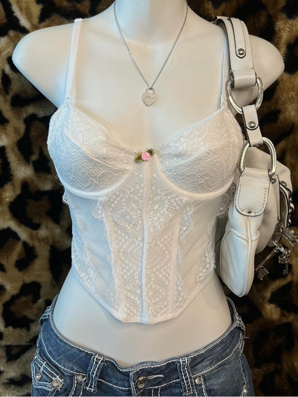 Y2K vintage white bustier corset lace top🎀